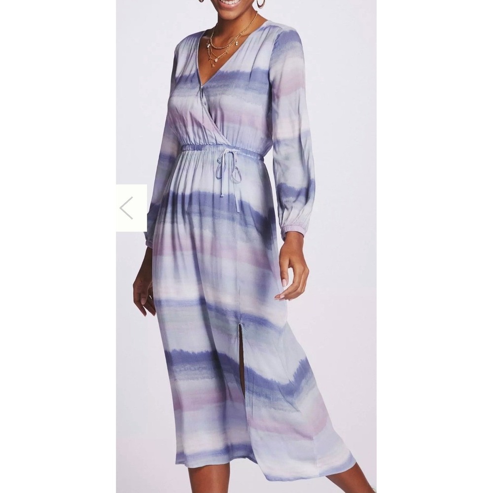 Cloth & Stone Anthropologie Watercolor Striped V-neck Long Sleeve MidiDress Sz S